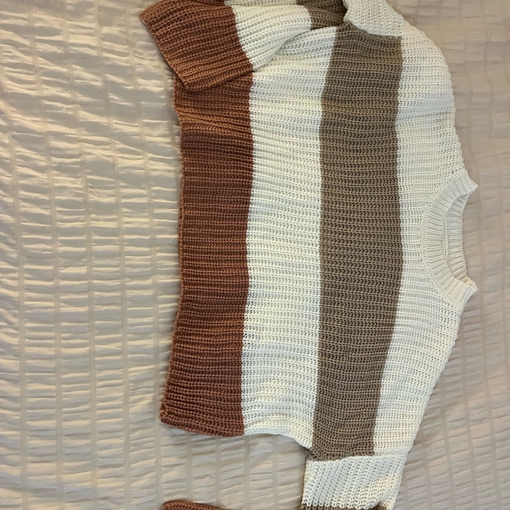 Striped Knit Sweater - Cream, Khaki, Rust